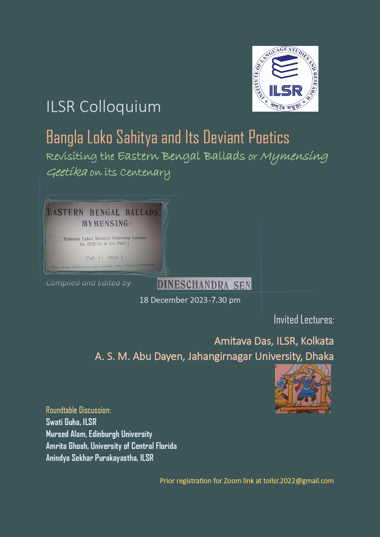 ILSR Colloquium on the centenary of the Mymensing Geetika on 18 December 2023 at 7.30 pm